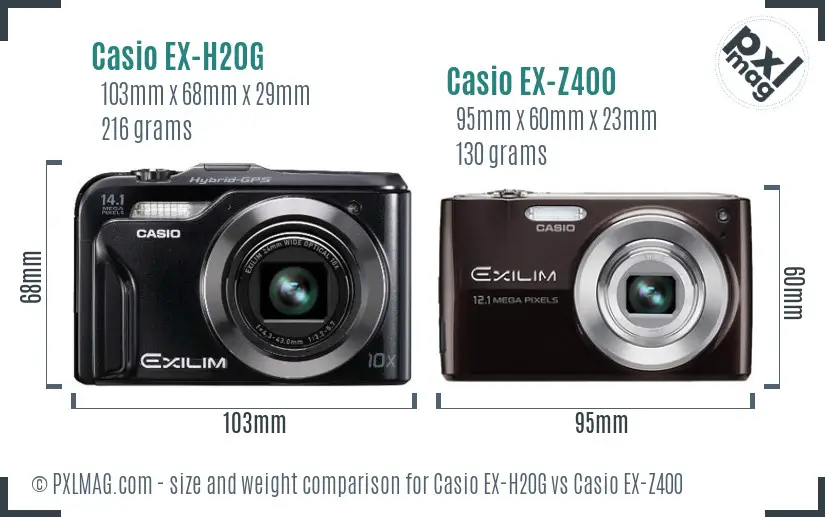 Casio EX-H20G vs Casio EX-Z400 size comparison