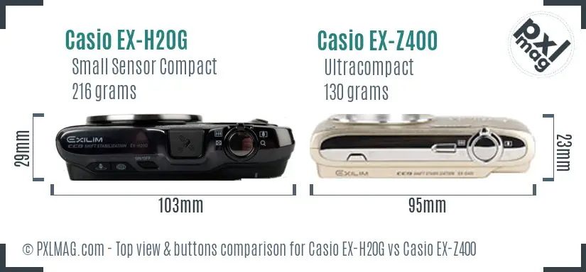 Casio EX-H20G vs Casio EX-Z400 top view buttons comparison