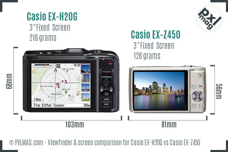Casio EX-H20G vs Casio EX-Z450 Screen and Viewfinder comparison