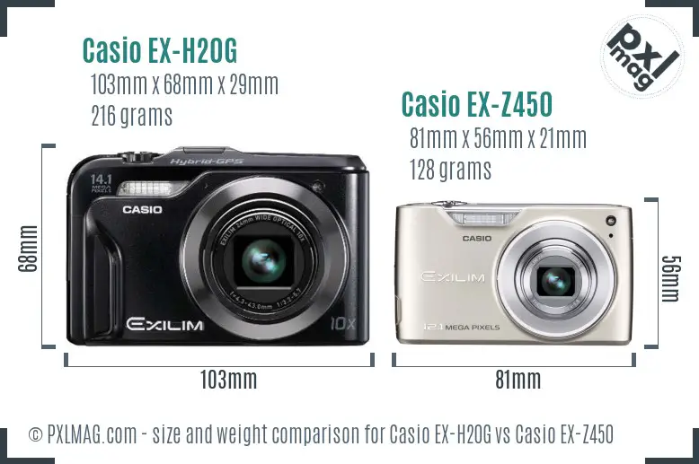 Casio EX-H20G vs Casio EX-Z450 size comparison