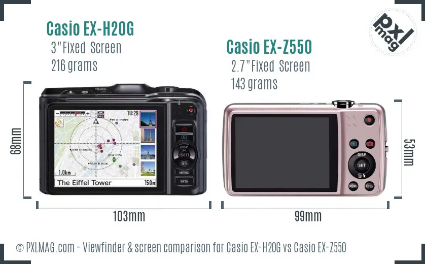 Casio EX-H20G vs Casio EX-Z550 Screen and Viewfinder comparison