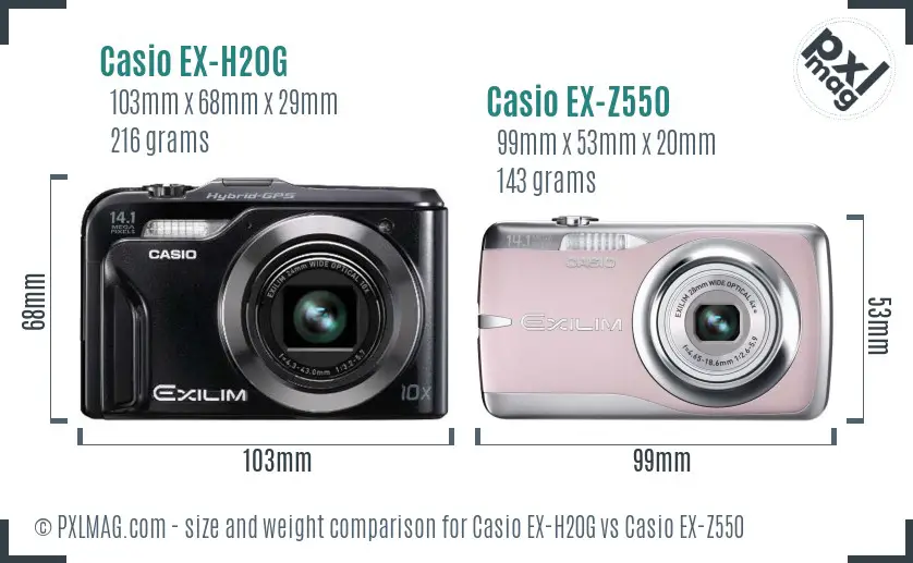 Casio EX-H20G vs Casio EX-Z550 size comparison