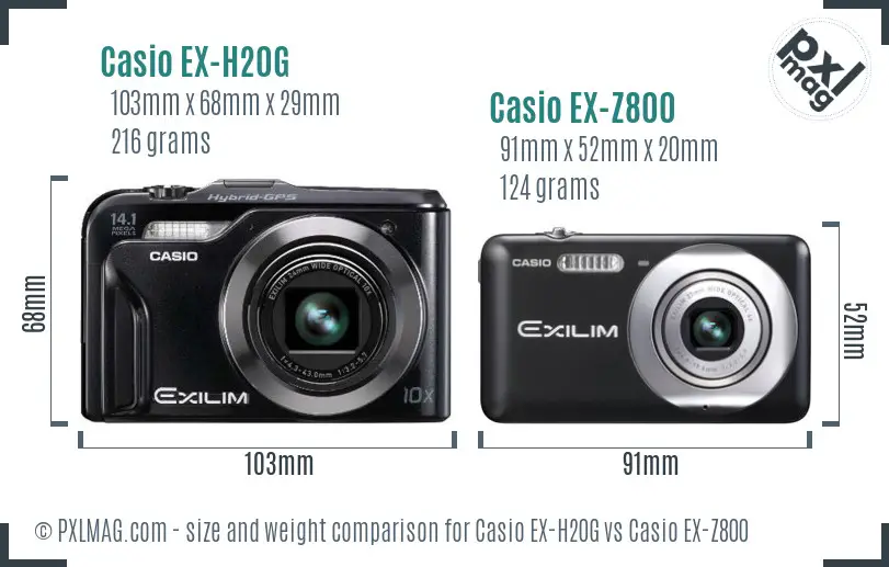 Casio EX-H20G vs Casio EX-Z800 size comparison
