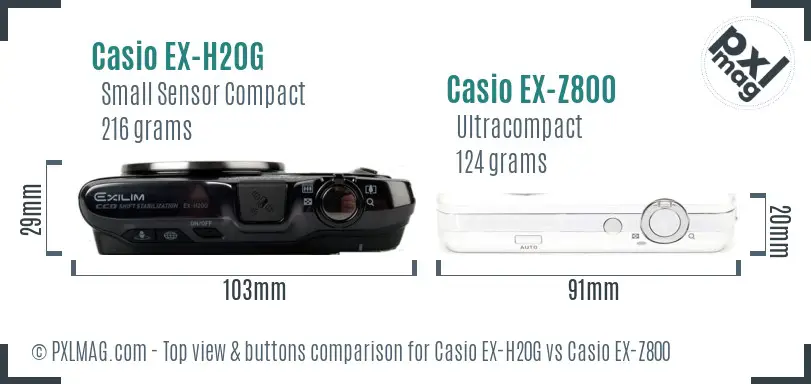 Casio EX-H20G vs Casio EX-Z800 top view buttons comparison