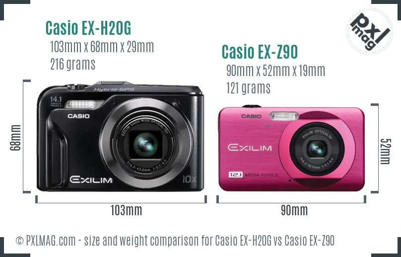 Casio EX-H20G vs Casio EX-Z90 size comparison