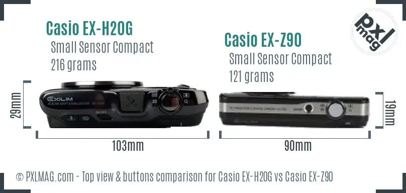 Casio EX-H20G vs Casio EX-Z90 top view buttons comparison