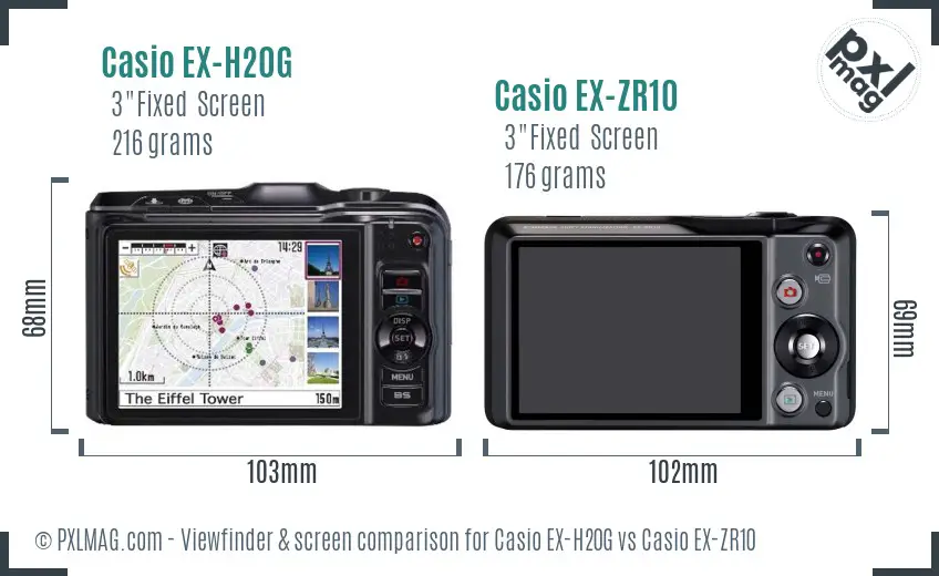 Casio EX-H20G vs Casio EX-ZR10 Screen and Viewfinder comparison