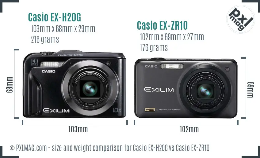 Casio EX-H20G vs Casio EX-ZR10 size comparison
