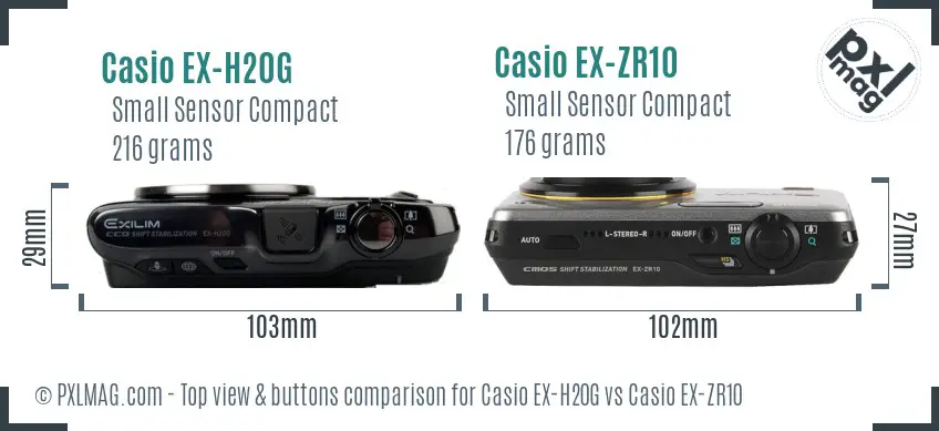 Casio EX-H20G vs Casio EX-ZR10 top view buttons comparison