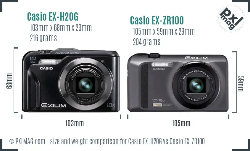 Casio EX-H20G vs Casio EX-ZR100 size comparison