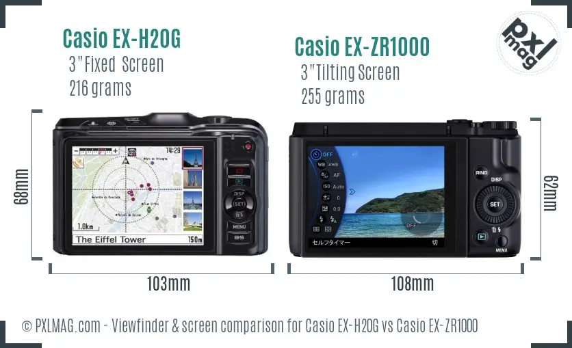 Casio EX-H20G vs Casio EX-ZR1000 Screen and Viewfinder comparison