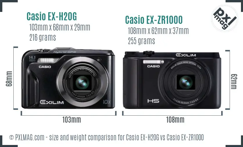 Casio EX-H20G vs Casio EX-ZR1000 size comparison