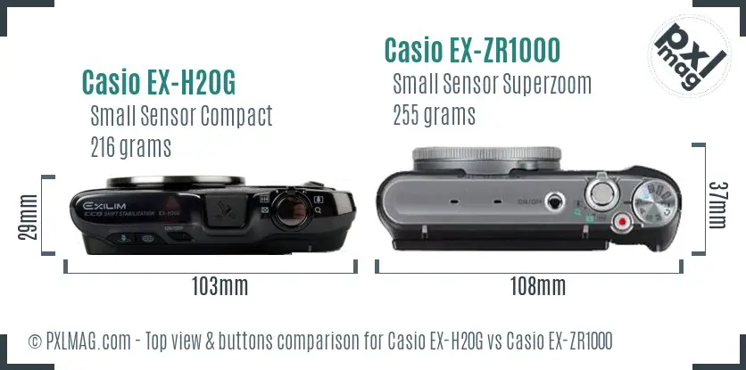Casio EX-H20G vs Casio EX-ZR1000 top view buttons comparison