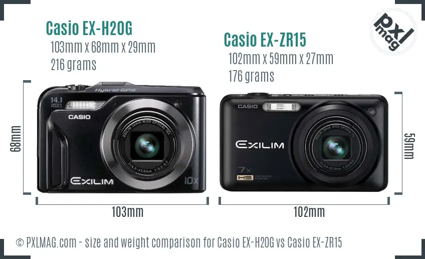 Casio EX-H20G vs Casio EX-ZR15 size comparison