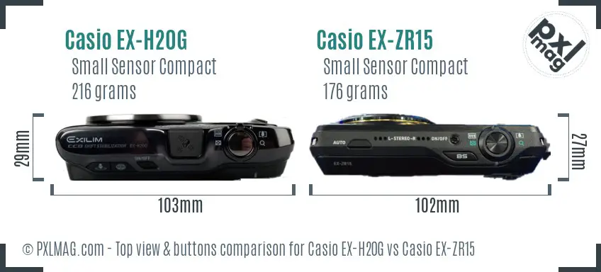 Casio EX-H20G vs Casio EX-ZR15 top view buttons comparison
