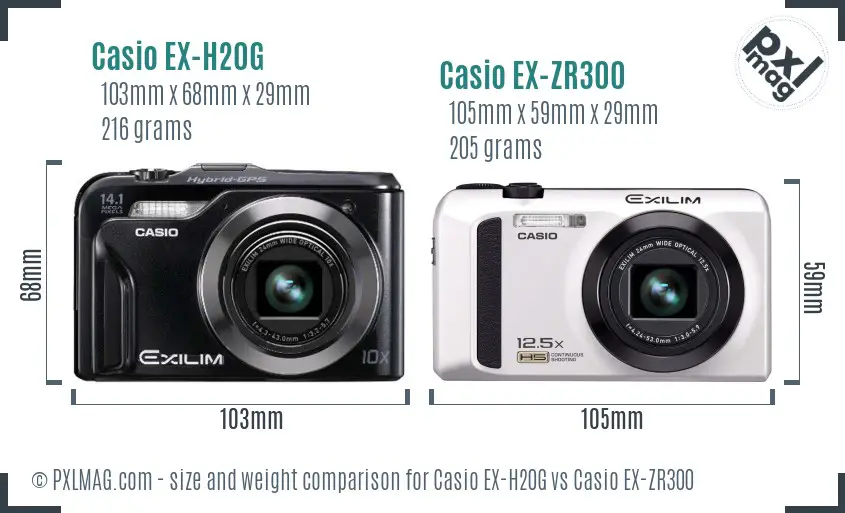 Casio EX-H20G vs Casio EX-ZR300 size comparison