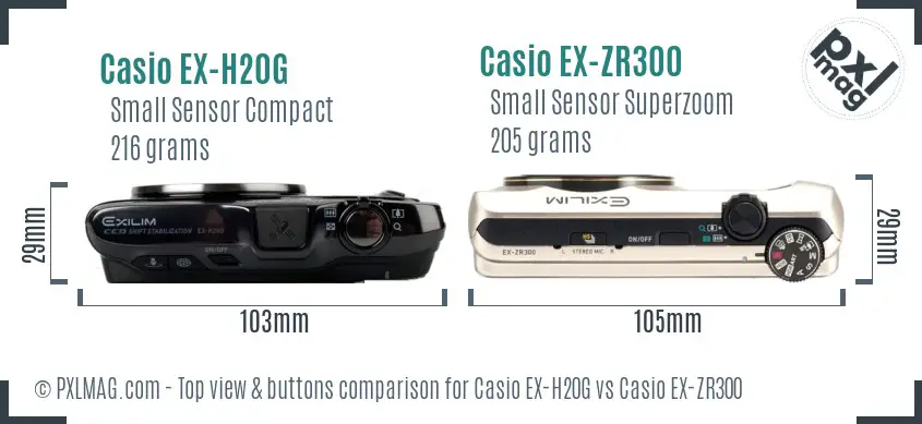 Casio EX-H20G vs Casio EX-ZR300 top view buttons comparison