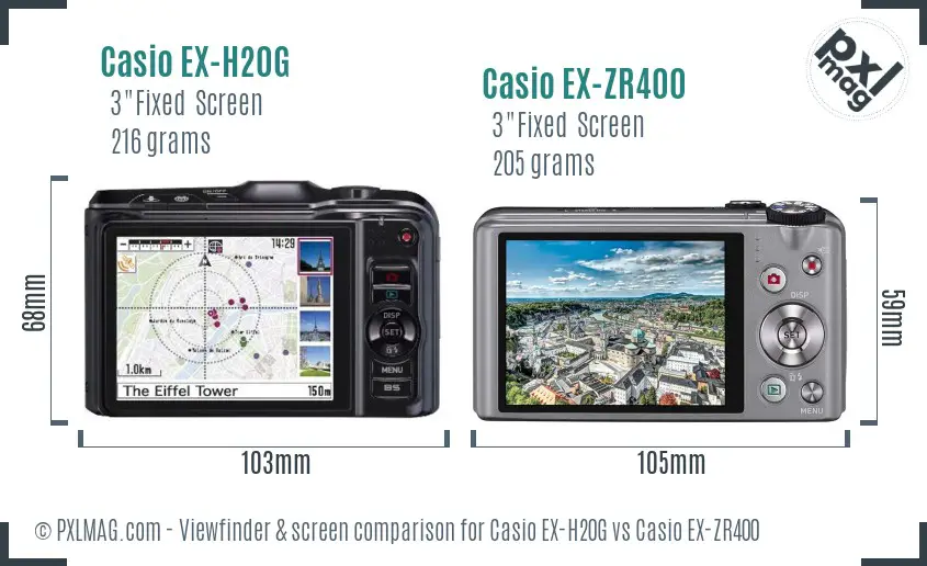 Casio EX-H20G vs Casio EX-ZR400 Screen and Viewfinder comparison