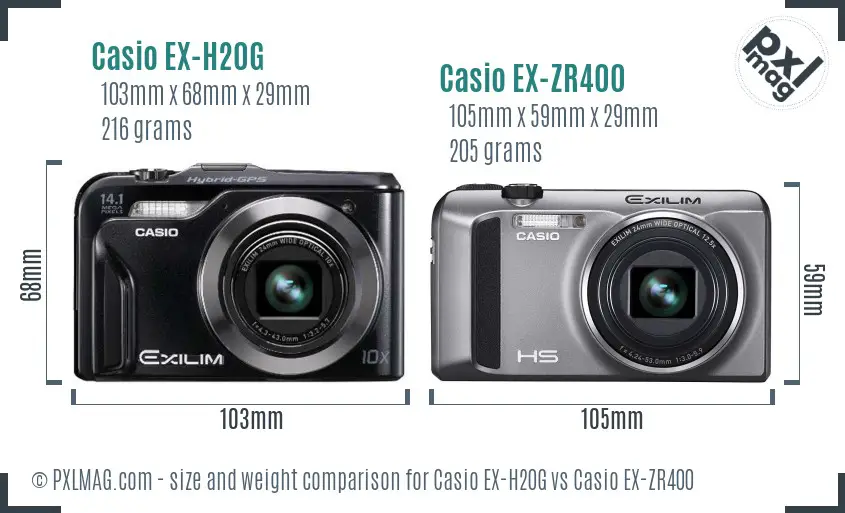 Casio EX-H20G vs Casio EX-ZR400 size comparison