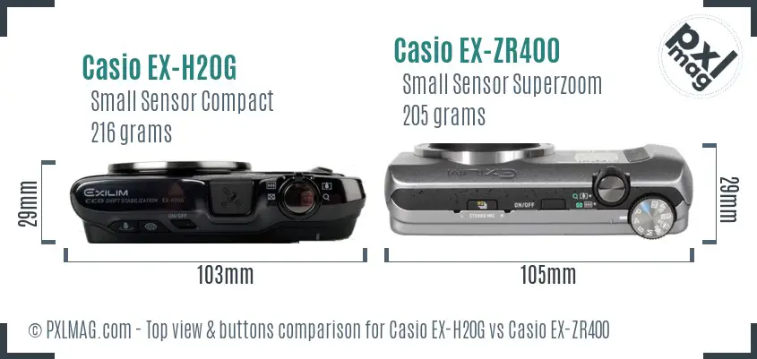 Casio EX-H20G vs Casio EX-ZR400 top view buttons comparison