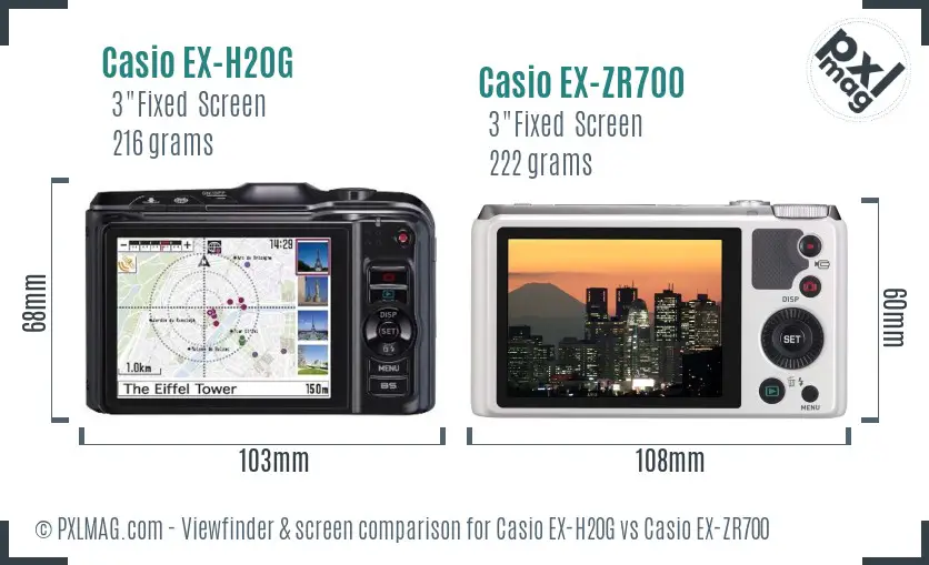 Casio EX-H20G vs Casio EX-ZR700 Screen and Viewfinder comparison