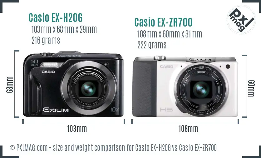 Casio EX-H20G vs Casio EX-ZR700 size comparison