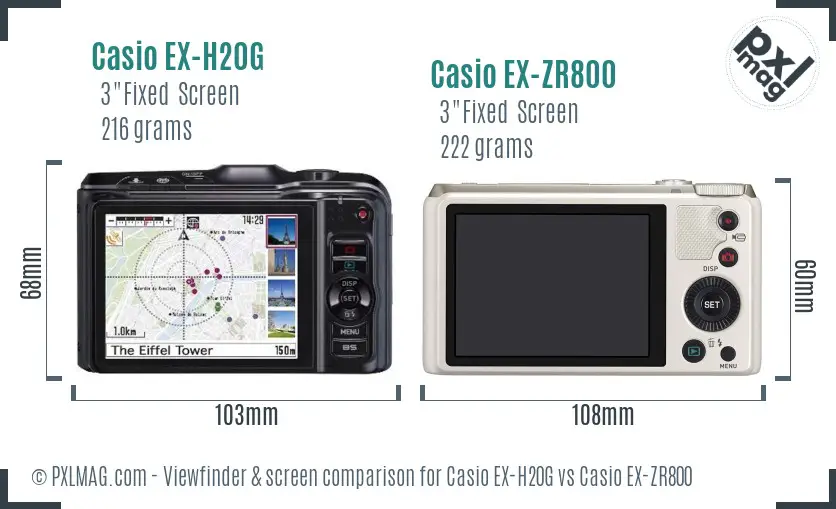 Casio EX-H20G vs Casio EX-ZR800 Screen and Viewfinder comparison