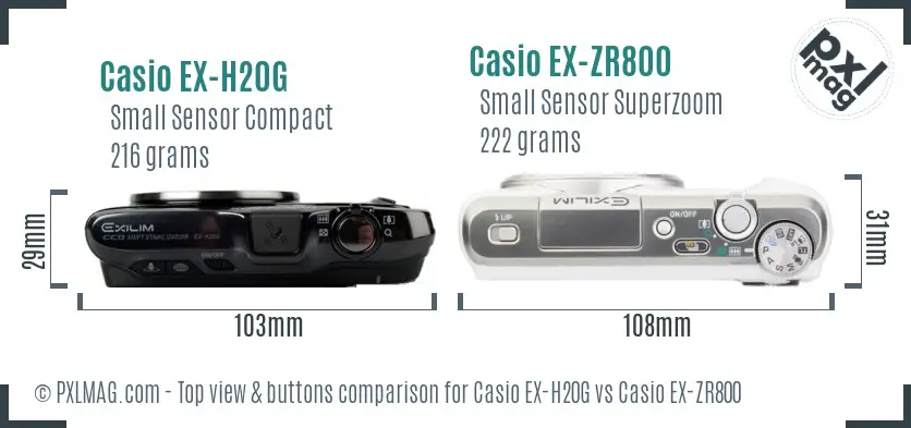 Casio EX-H20G vs Casio EX-ZR800 top view buttons comparison