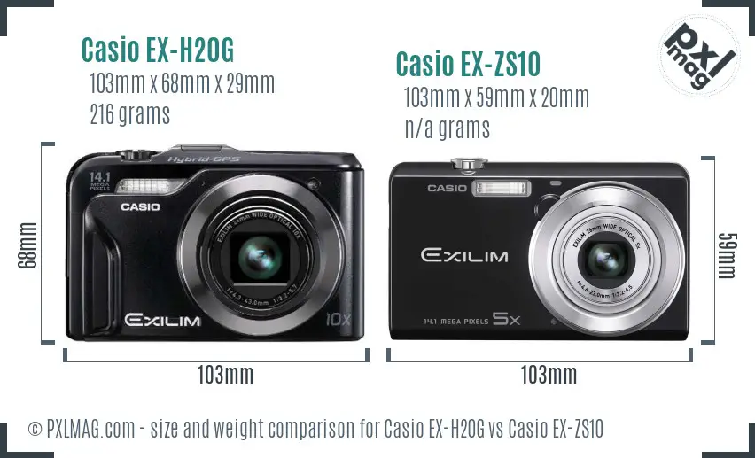 Casio EX-H20G vs Casio EX-ZS10 size comparison Casio EX-H20G vs Casio EX-ZS10 size comparison