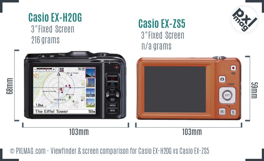 Casio EX-H20G vs Casio EX-ZS5 Screen and Viewfinder comparison