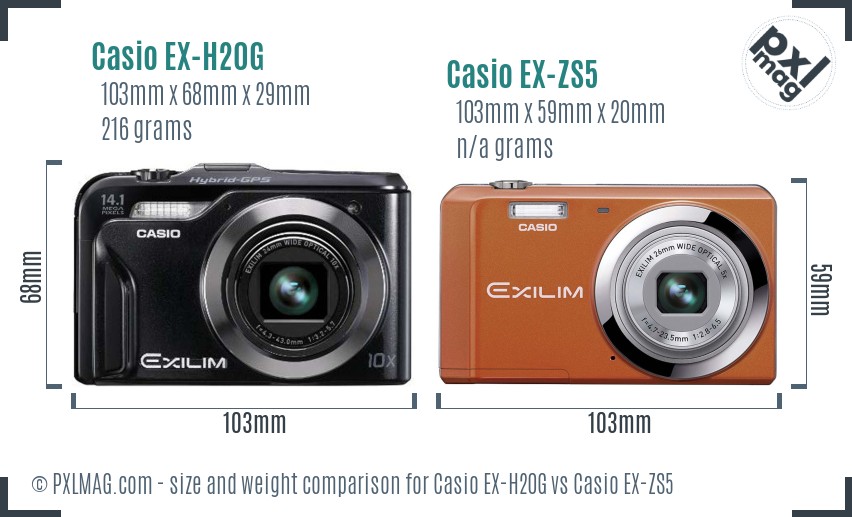 Casio EX-H20G vs Casio EX-ZS5 size comparison