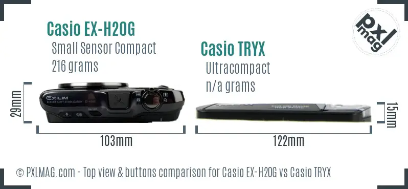 Casio EX-H20G vs Casio TRYX top view buttons comparison