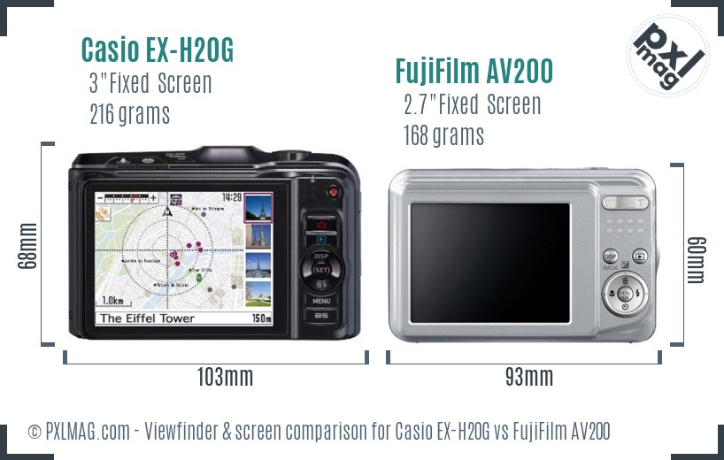 Casio EX-H20G vs FujiFilm AV200 Screen and Viewfinder comparison