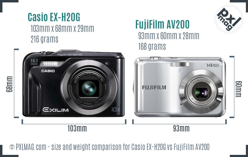 Casio EX-H20G vs FujiFilm AV200 size comparison