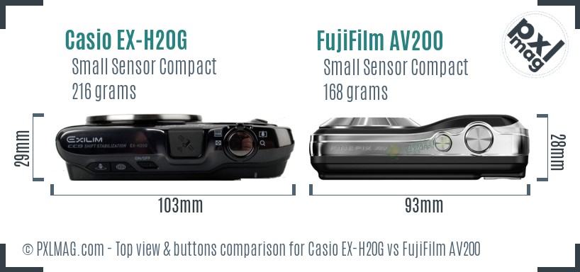 Casio EX-H20G vs FujiFilm AV200 top view buttons comparison