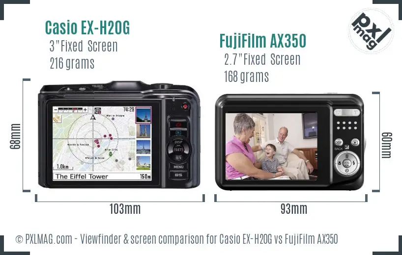 Casio EX-H20G vs FujiFilm AX350 Screen and Viewfinder comparison