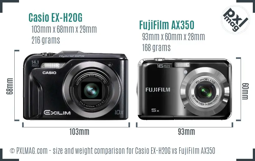 Casio EX-H20G vs FujiFilm AX350 size comparison