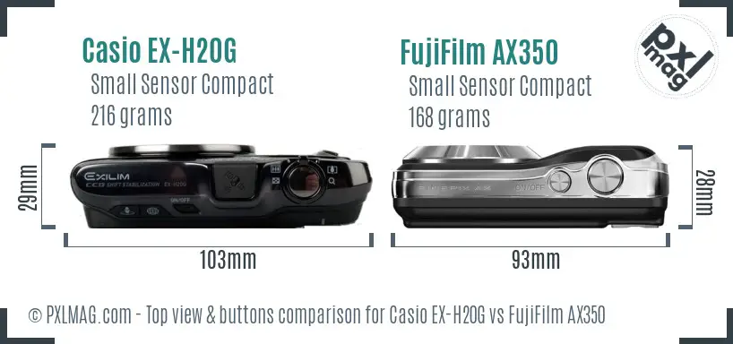 Casio EX-H20G vs FujiFilm AX350 top view buttons comparison