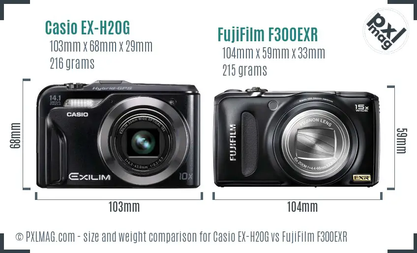 Casio EX-H20G vs FujiFilm F300EXR size comparison