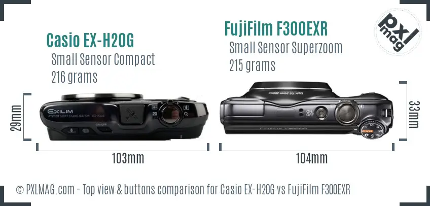 Casio EX-H20G vs FujiFilm F300EXR top view buttons comparison