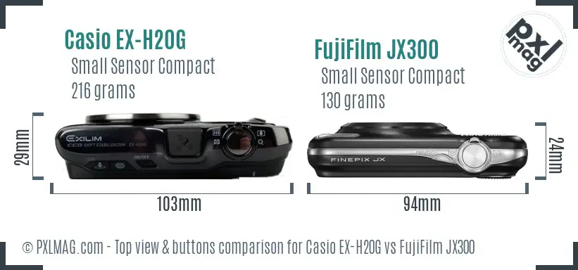 Casio EX-H20G vs FujiFilm JX300 top view buttons comparison