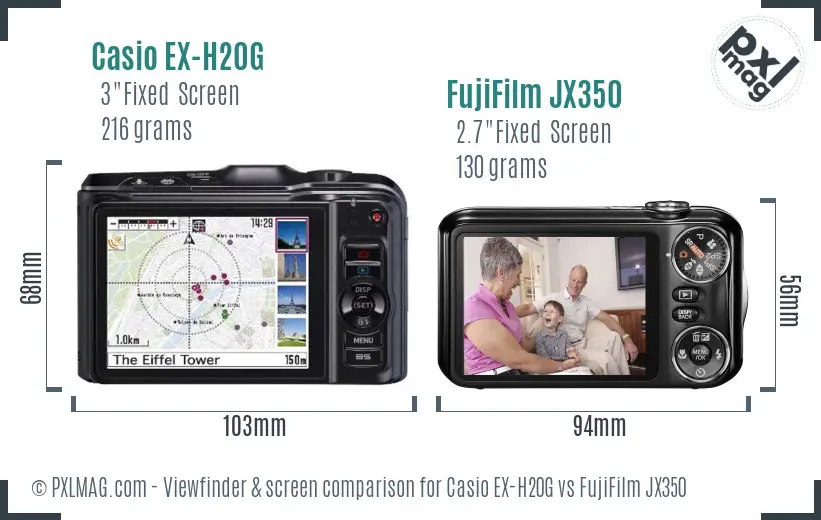 Casio EX-H20G vs FujiFilm JX350 Screen and Viewfinder comparison