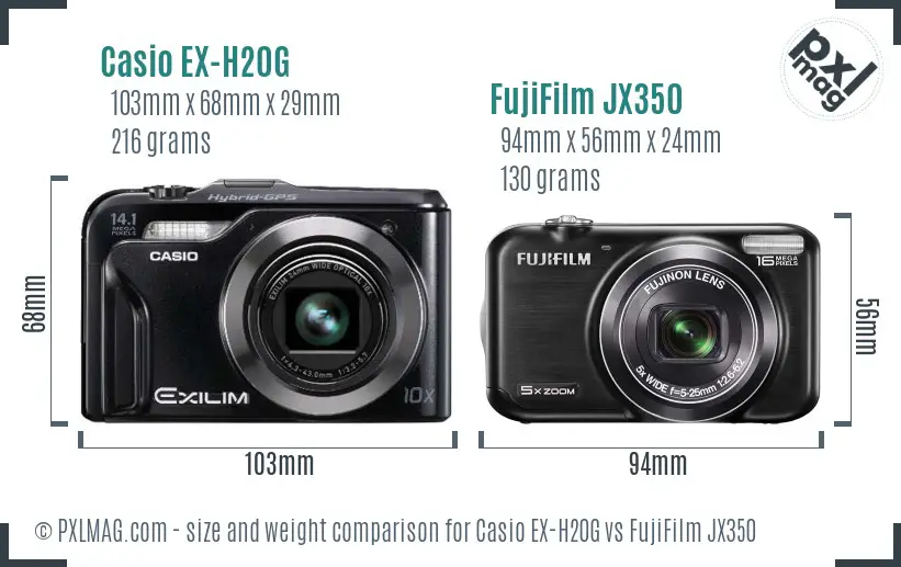 Casio EX-H20G vs FujiFilm JX350 size comparison