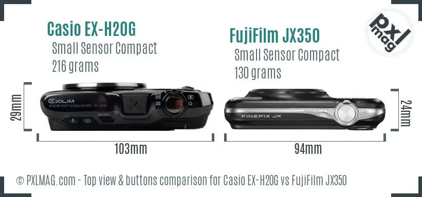 Casio EX-H20G vs FujiFilm JX350 top view buttons comparison