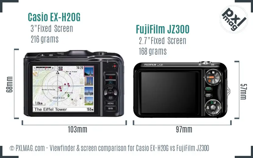 Casio EX-H20G vs FujiFilm JZ300 Screen and Viewfinder comparison