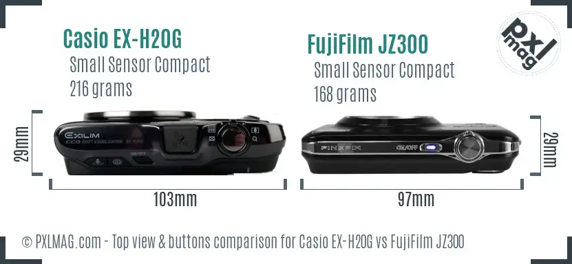 Casio EX-H20G vs FujiFilm JZ300 top view buttons comparison