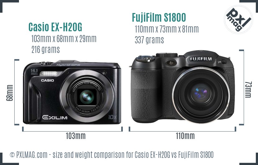 Casio EX-H20G vs FujiFilm S1800 size comparison