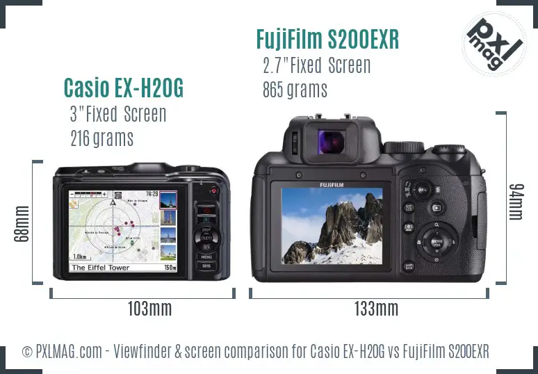 Casio EX-H20G vs FujiFilm S200EXR Screen and Viewfinder comparison