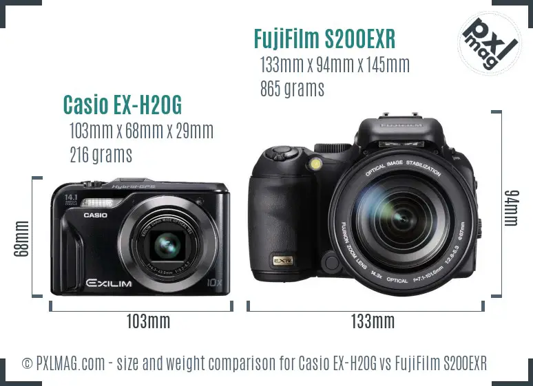 Casio EX-H20G vs FujiFilm S200EXR size comparison