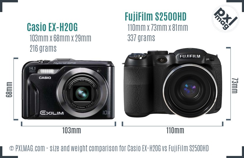 Casio EX-H20G vs FujiFilm S2500HD size comparison